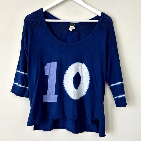 We the Free People Varsity Top Size S Blue Pullover Jersey Tee Relaxed Oversized - Picture 2 of 6